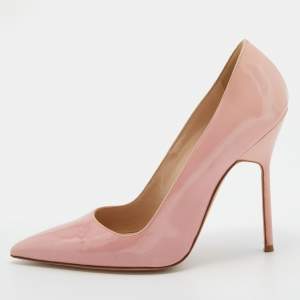 Pre Owned Manolo Blahnik Pink Patent Leather BB Pointed Toe Pumps Size 37.5