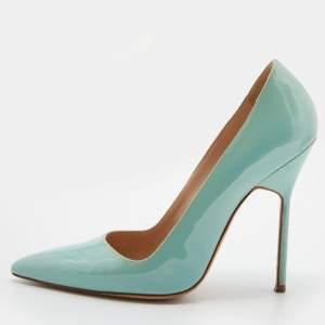 Pre Owned Manolo Blahnik Mint Green Patent Leather BB Pointed Toe Pumps Size 37