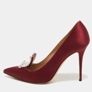 Pre Owned Manolo Blahnik Burgundy Satin Borlak Pumps Size 40.5