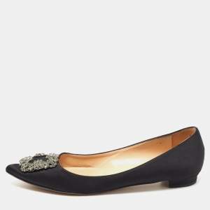 Manolo Blahnik Black Satin Hangisi Ballet Flats Size 38.5