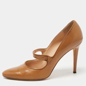 Pre Owned Manolo Blahnik Brown Leather Camparinew Mary Jane Pumps Size 39.5