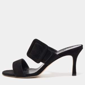 Pre Owned Manolo Blahnik Black Suede Gable Slide Sandals Size 38