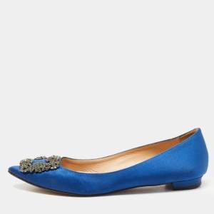 Manolo Blahnik Blue Satin Hangisi Ballet Flats Size 37 