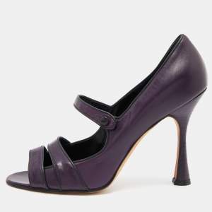 Pre Owned Manolo Blahnik Purple Leather Juanita Mary Jane Pumps Size 40.5