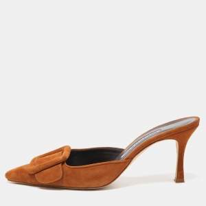 Manolo Blahnik Brown Suede Maysale Mules Size 38