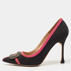 Pre Owned Manolo Blahnik Black/Pink Gotrian Crystal Embellished Pumps Size 39.5