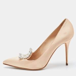 Pre Owned Manolo Blahnik Beige Satin Borlak Pumps Size 40
