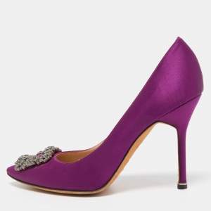 Pre Owned Manolo Blahnik Purples Satin Hangisi Pumps Size 39.5