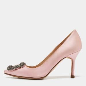 Manolo Blahnik Pink Satin Hangisi Pumps Size 35.5