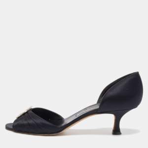 Manolo Blahnik Black Satin Sedaraby D'orsay Sandals Size 39.5