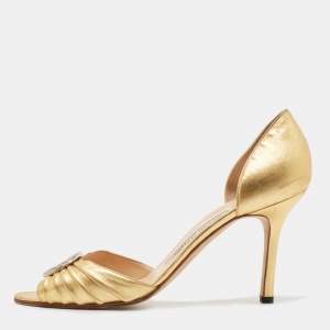 Manolo Blahnik Gold Leather Sedaraby Pumps Size 39