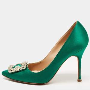 Manolo Blahnik Green Satin Hangisi Pumps Size 38
