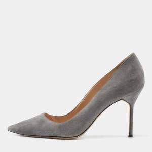 Pre Owned Manolo Blahnik Grey Suede BB Pointed Toe Pumps Size 38.5