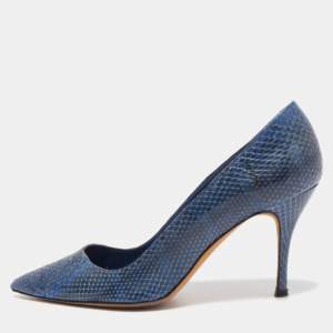Pre Owned Manolo Blahnik Blue Python BB Pumps Size 35.5