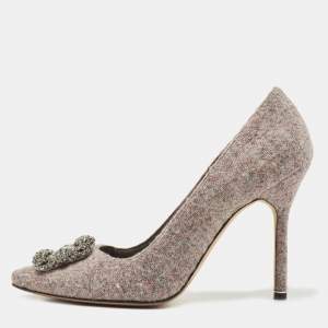 Manolo Blahnik Grey Tweed Hangisi Pumps Size 41