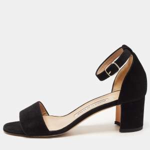 Pre Owned Manolo Blahnik Black Suede Chaos Ankle Strap Sandals Size 37.5