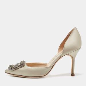 Manolo Blahnik Grey Satin Hangisi D'orsay Pumps Size 36.5