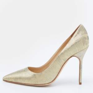Pre Owned Manolo Blahnik Gold Lurex Fabric BB Pumps Size 38