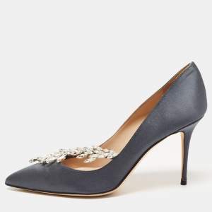 Manolo Blahnik Dark Grey Satin Nadira Pumps Size 37.5