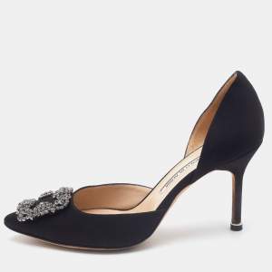 Manolo Blahnik Black Satin Hangisi D'orsay Pumps Size 38