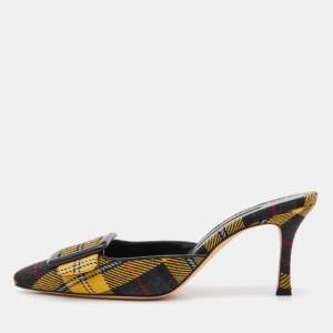 Pre Owned Manolo Blahnik Multicolor Stripe Canvas Maysale Mules Size 38.5