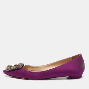 Manolo Blahnik Purple Satin Hangisi Ballet Flats Size 35