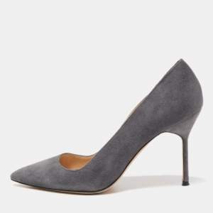 Pre Owned Manolo Blahnik Grey Suede BB Pumps Size 36.5