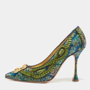Pre Owned Manolo Blahnik Multicolor Brocade Fabric Hangisi Pointed Toe Pumps Size 36