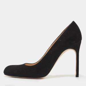 Pre Owned Manolo Blahnik Black Suede Round Toe Pumps Size 36
