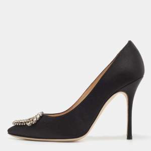 Manolo Blahnik Black Satin Okkava Pumps Size 36.5