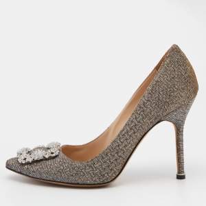Manolo Blahnik Metallic Lurex Fabric Hangisi Pumps Size 38.5
