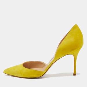 Pre Owned Manolo Blahnik Yellow Suede Tayler D'orsay Pointed Toe Pumps Size 40