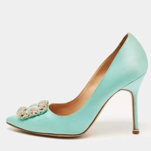 Manolo Blahnik Turquoise Satin Hangisi Pumps Size 38