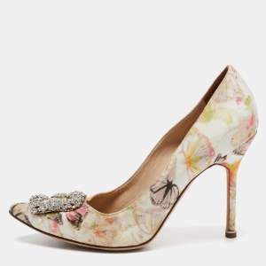 Manolo Blahnik Multicolor Butterfly Print Fabric Hangisi Pumps Size 39.5