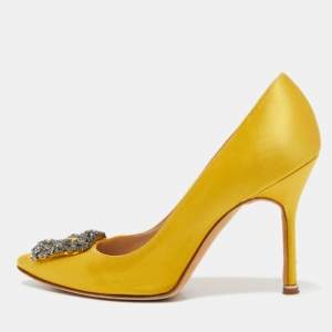 Manolo Blahnik Yellow Satin Hangisi Pumps Size 37.5