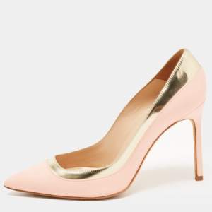 Pre Owned Manolo Blahnik Pink/Gold Patent and Leather BB Pumps Size 36