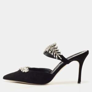 Pre Owned Manolo Blahnik Black Velvet Crystal Lurum Crystal Embellished Mary Jane Pumps Size 42