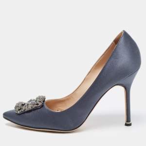 Manolo Blahnik Dark Grey Satin Hangisi Pumps Size 38.5