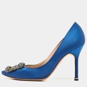 Manolo Blahnik Blue Satin Hangisi Pumps Size 37
