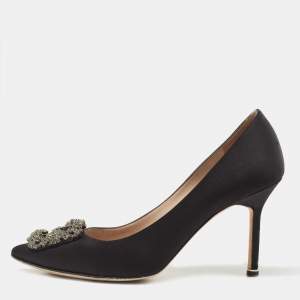 Manolo Blahnik Black Satin Hangisi Pumps Size 39