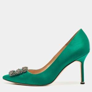 Manolo Blahnik Green Satin Hangisi Pumps Size 38.5