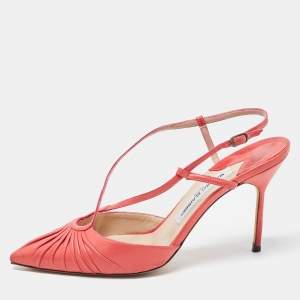 Pre Owned Manolo Blahnik Pink Pleated Leather Slingback Pumps Size 40