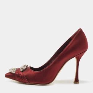 Manolo Blahnik Burgundy Satin Tartonacri Pumps Size 36.5