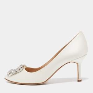 Manolo Blahnik White Satin Hangisi  Pumps Size 36.5