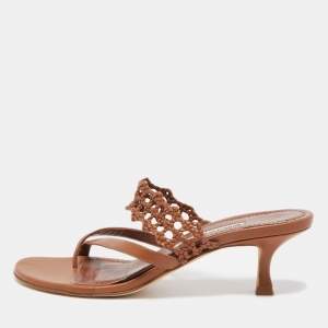 Manolo Blahnik Brown Braided Leather Susa Sandals Size 38