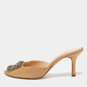 Pre Owned Manolo Blahnik Beige Satin Hangisi Sandals Size 36.5
