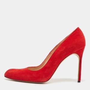 Pre Owned Manolo Blahnik Red Suede BB Round Toe Pumps Size 40