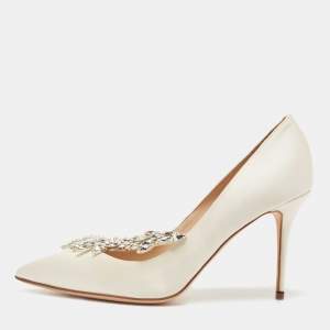 Manolo Blahnik White Satin Nadira Pumps Size 38