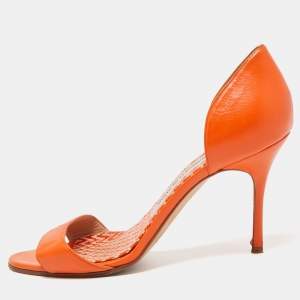 Manolo Blahnik Orange Leather Chaos Slide Sandals Size 37.5