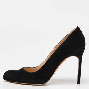 Pre Owned Manolo Blahnik Black Suede Round Toe Pumps Size 36.5